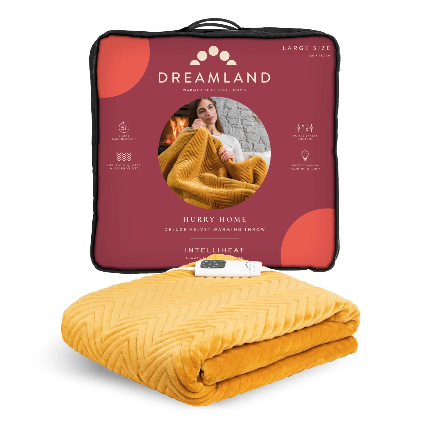Hurry Home Deluxe Velvet Warming Throw - Mustard Herringbone - Image 5